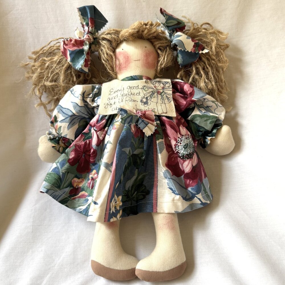 90s 14" Cloth Rag Doll Cottage Folk Art Handmade Suzzy Q Jenny's Friends